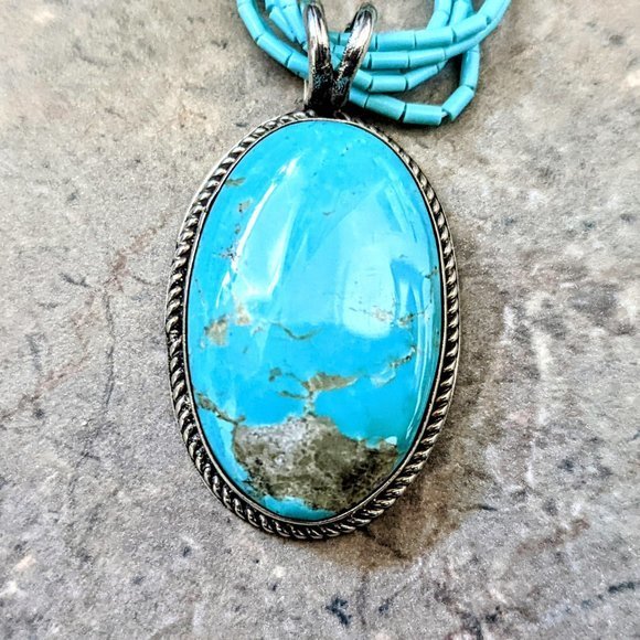 Navajo Mountain Pendant & Kingman Turquoise 5 Strands Necklace Heishi Jewelry*** - Picture 10 of 11